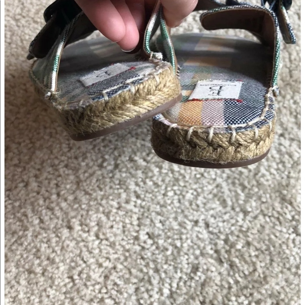 Ellen DeGeneres Sadie Slide green blue plaid buckle sandal size 6 espadrille - Picture 7 of 9